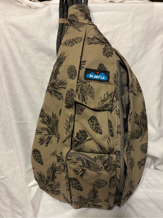 Kavu Other - Kavu Tan Sling Bag with Black Pinecone Print
